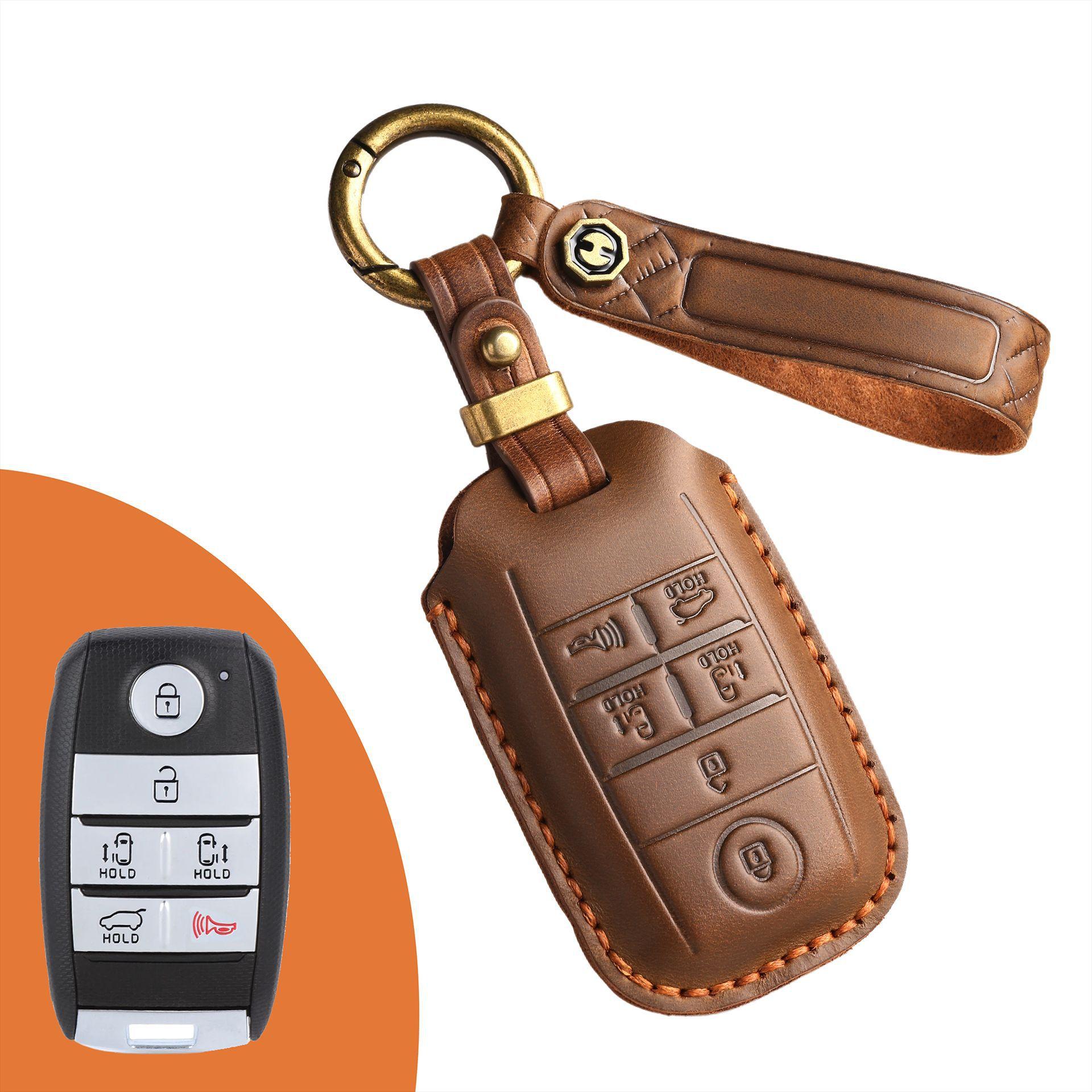 

Retro leather key bag is suitable for Kia Jiahua commercial vehicle mpv key cover, pure handmade cowhide protective case