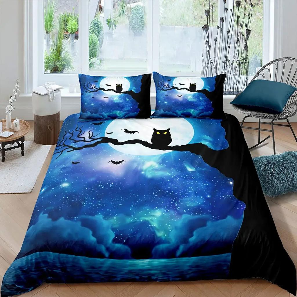 Owl King Queen Duvet Cover Adorable Funny Cartoon Animal Bedding Set for Kids Boy Colorful Wildlife 2/3pcs Polyester Quilt Cover