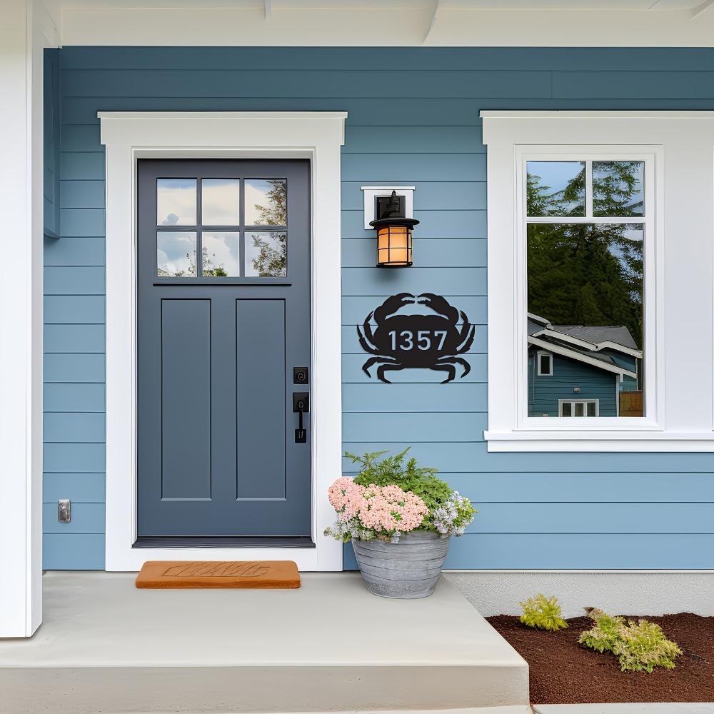 Seafood Metal Address Sign, Retro House Number Plaque, Outdoor Wall Decor for Home