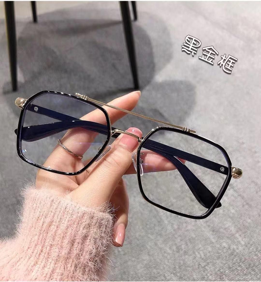 Fashion Retro Double Beam Photochromic Glasses - Anti-Blue Light, Myopia, Unisex No Prescription Anti-Blue Light