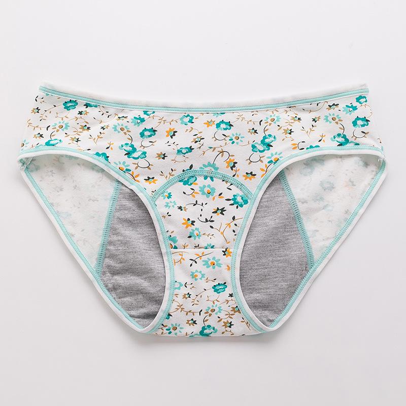 Small Floral Mid Waist Briefs Menstrual Underwear Front and Back Leak Proof Plus Size Physiological Pants for Women Panties