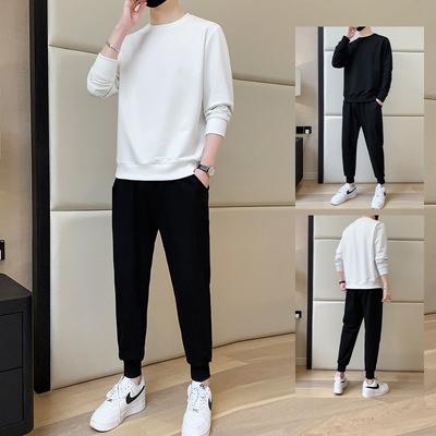 Men's Round Neck Sweatshirt Sports Suit Autumn and Winter New Fashion Brand Solid Color Casual Leggings Pants with a Set