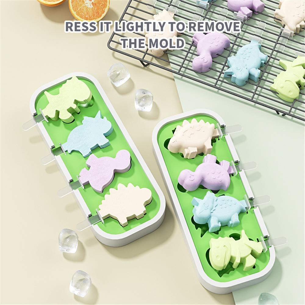 Silicone Ice Cream Mold with Lid and Sticks DIY Popsicle Mould Dinosaur Shape Pastry Mold Kitchen Ice Cream Tool
