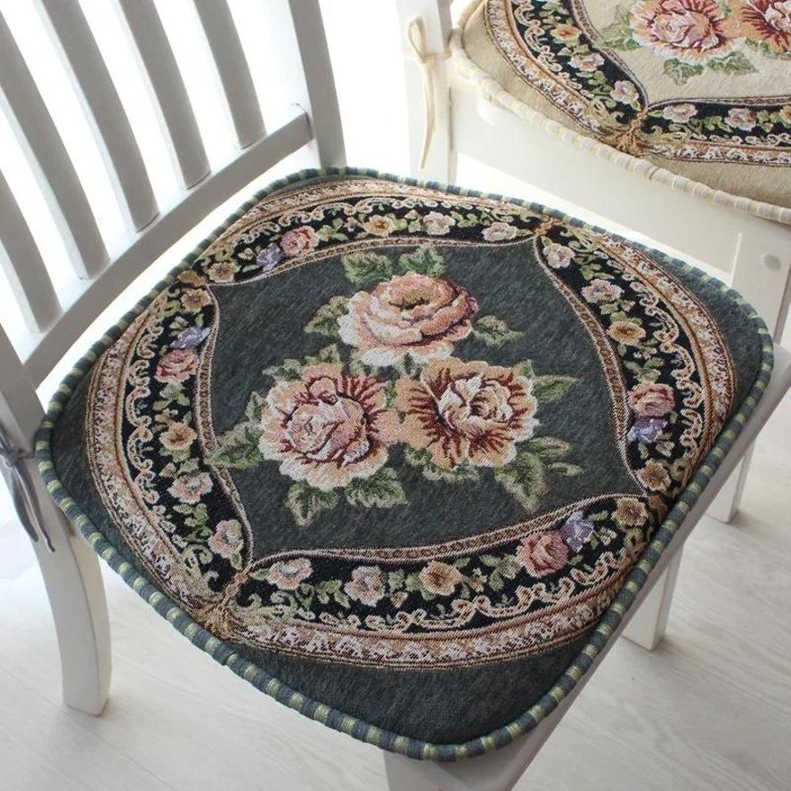 European Style Chair Cushion Retro Jacquard Embroidered Chair Anti Slip Cushion Restaurant Removable And Washable Cushion Decor