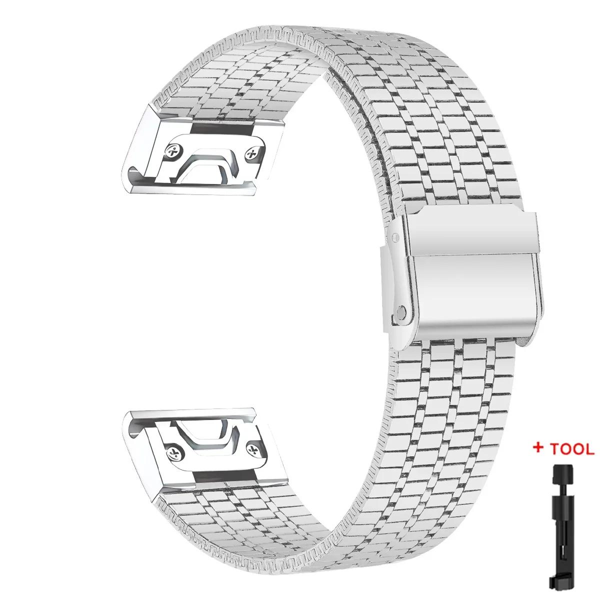 

Quick Fit Stainless Steel Strap for Garmin Watch Fenix 6 7 Pro 5 Plus 5s 6s 7s No Gaps 26mm 22mm 3HR 945 Curved End Metal Band 26mm серебряный