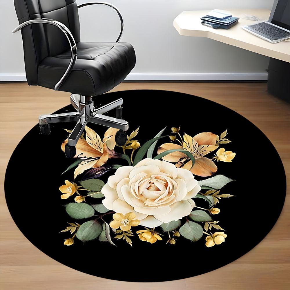 1pc Cream Rose Arrangement Chair Carpet for Office, Round Non-Slip Durable Large Size Office Carpet, Suitable for Office, Beautiful Decoration