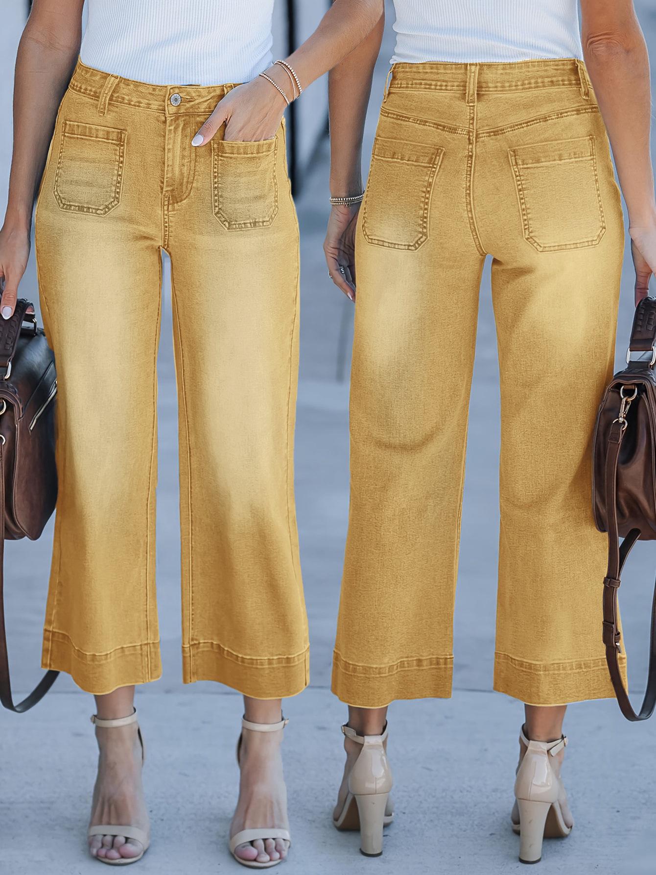 TEMU Women s European Casual Solid Color Straight Denim Pants M