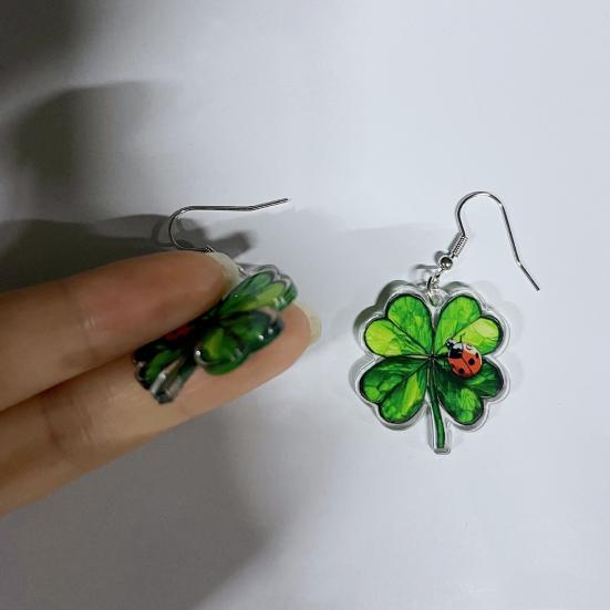 1 Paar vierblättrige Kleeblatt-Ohrringe für Damen, kleines grünes Kleeblatt, Marienkäfer-Ohrringe, Jubiläum, Geburtstag, Valentinstag, Verlobungen, Schmuckgeschenke für Mama