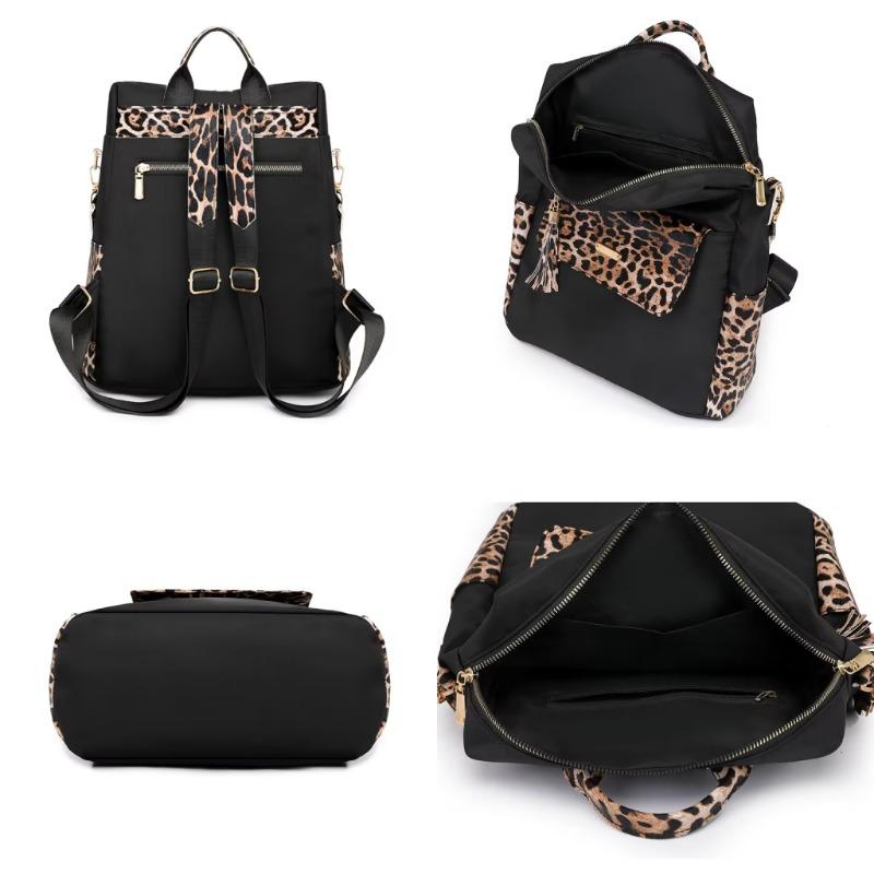 able Multi- Leopard Backpacks for Women High Quality Tassel Backpack Lightweight Commute Nylon Travel Bag