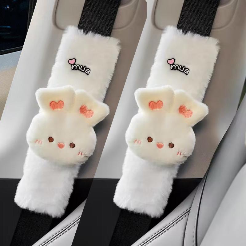 2pcs High Quality Long Plush Car Seat Belt Cover Cute Cartoon Panda Bear Imitation Rabbit Auto Safety Shoulder Pad Decrotion
