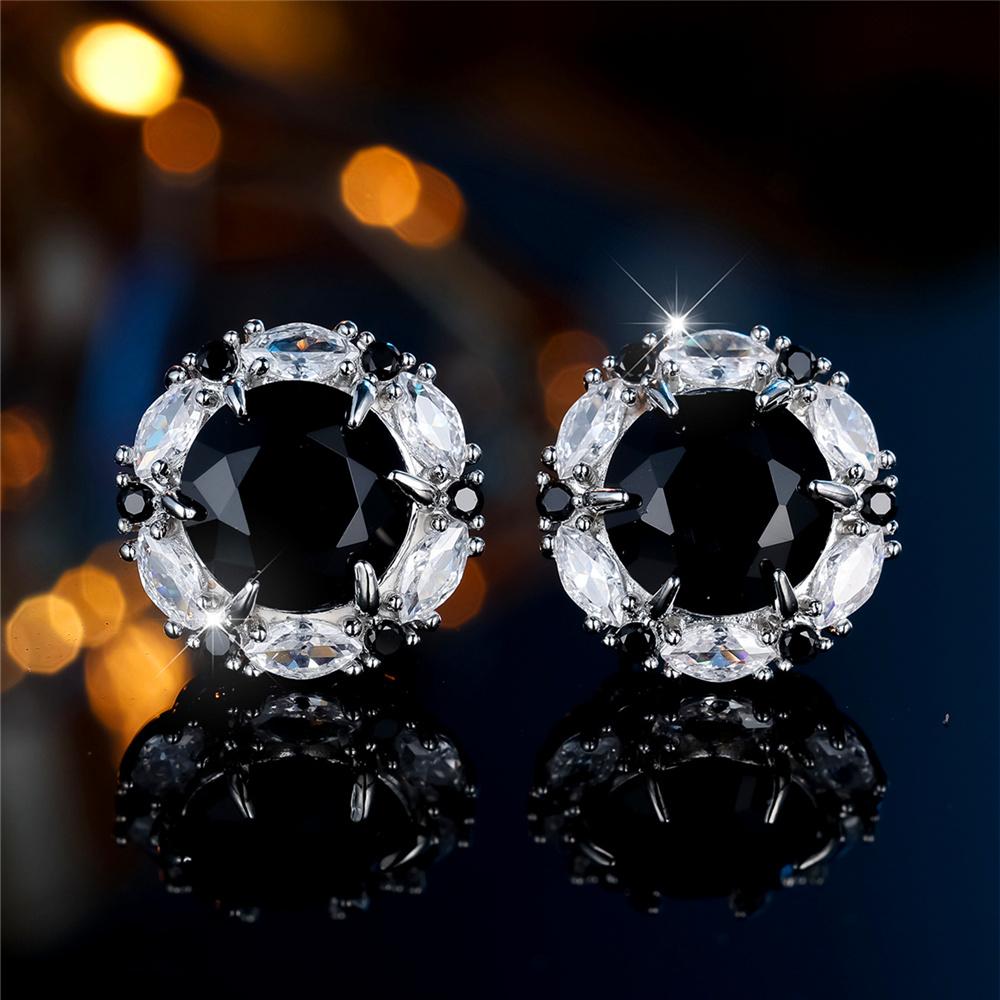 

Cute Female White Black Purple Zircon Stone Small Round Stud Earrings Vintage Silver Color Wedding Jewelry For Women чорний