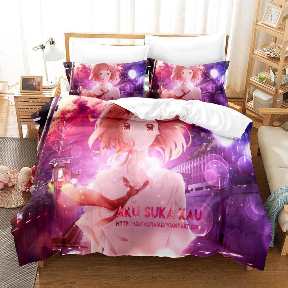 AO HARU RIDE Bettwäsche-Set, Einzel-, Zwillings-, Voll-, Queen- und King-Size-Bettset, Schlafzimmer für Erwachsene und Kinder, Bettbezug-Set, 3D-Druck, Anime-Bettlaken-Set
