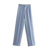 Fashion Women's Pants Office Lady Solid Straight Casual Pants Vintage High Waist Zipper Trousers