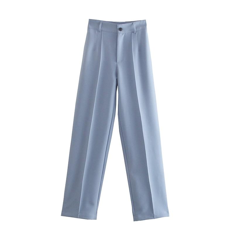 Fashion Women's Pants Office Lady Solid Straight Casual Pants Vintage High Waist Zipper Trousers