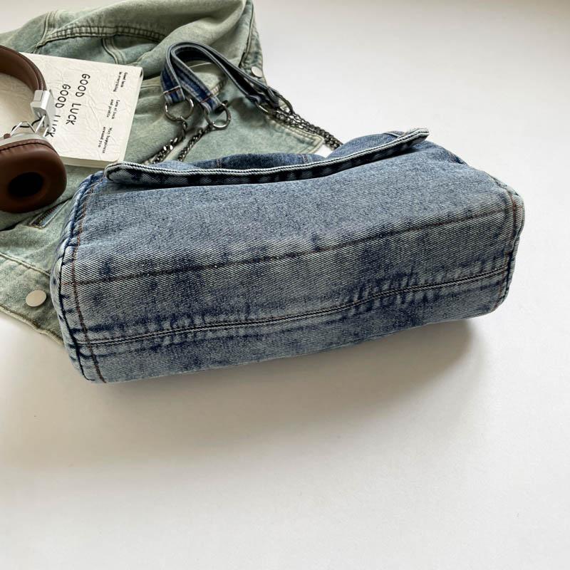 Vintage Denim Bag Women's Chain Shoulder Bag Large Capacity Commuter Tote Bag