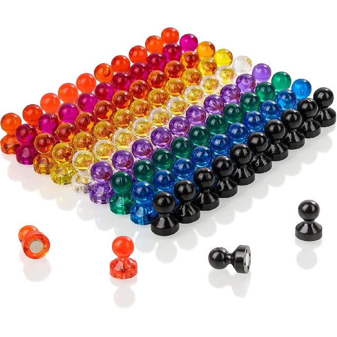 90 PCS Colorful Strong Magnetic Push Pin Magnets, 9 Assorted Color Magnetic Push Pin Magnets for Office, Classroom, Kitchen Home and School, Map
