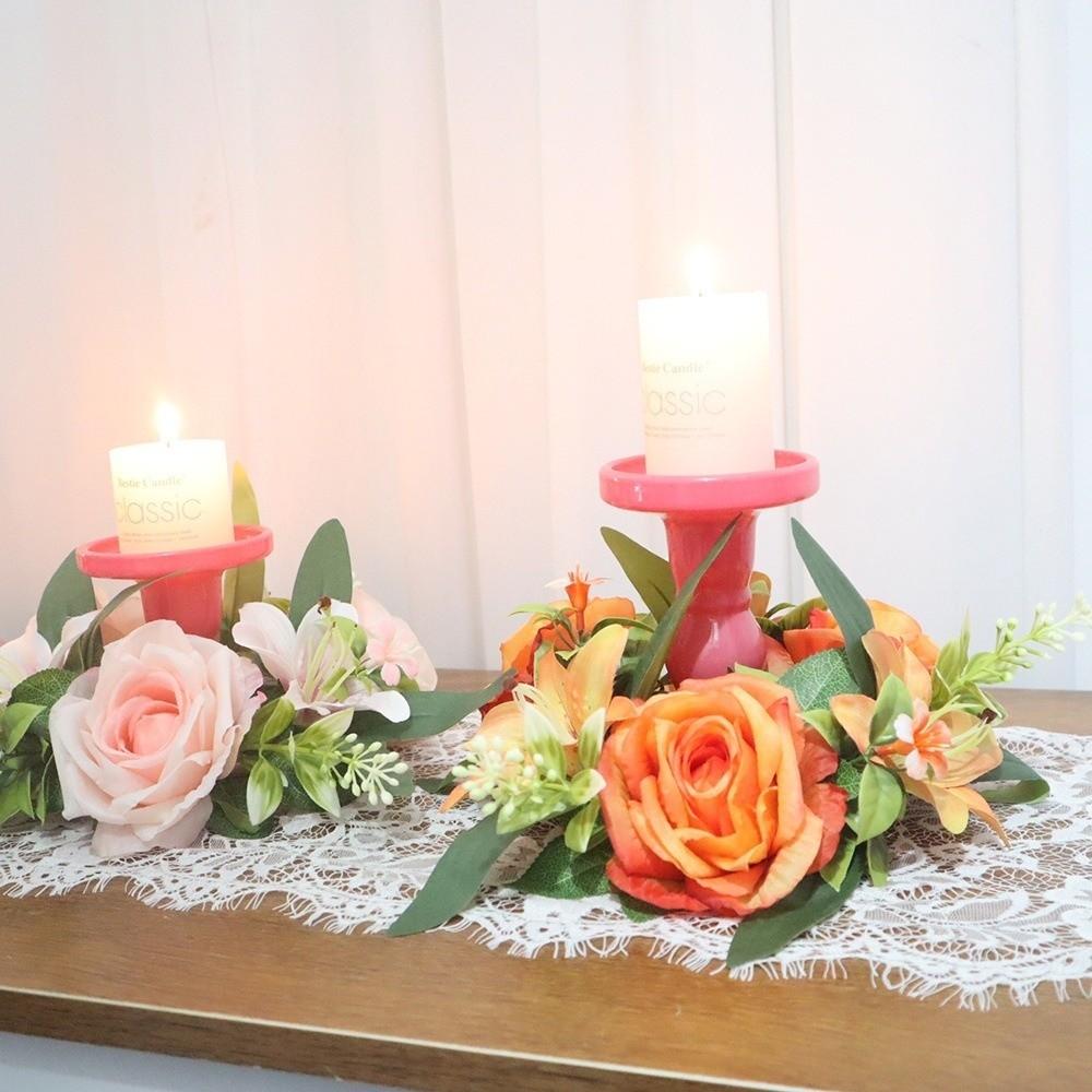 Umělé květiny Prsten na svíčku Simulovaný mini růžový věnec Věnec na svícen Vánoční ozdoba