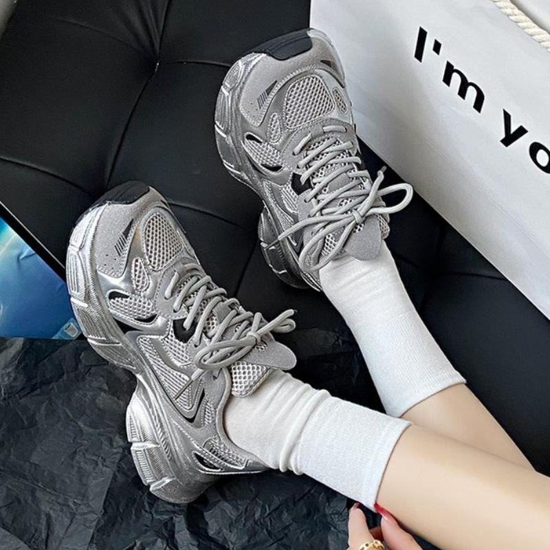 2025 New Fashion Casual Sports Women's Shoes Mesh Surface Breathable Retro Do Old Dirty Shoes Thick  Increase Daddy Shoes
