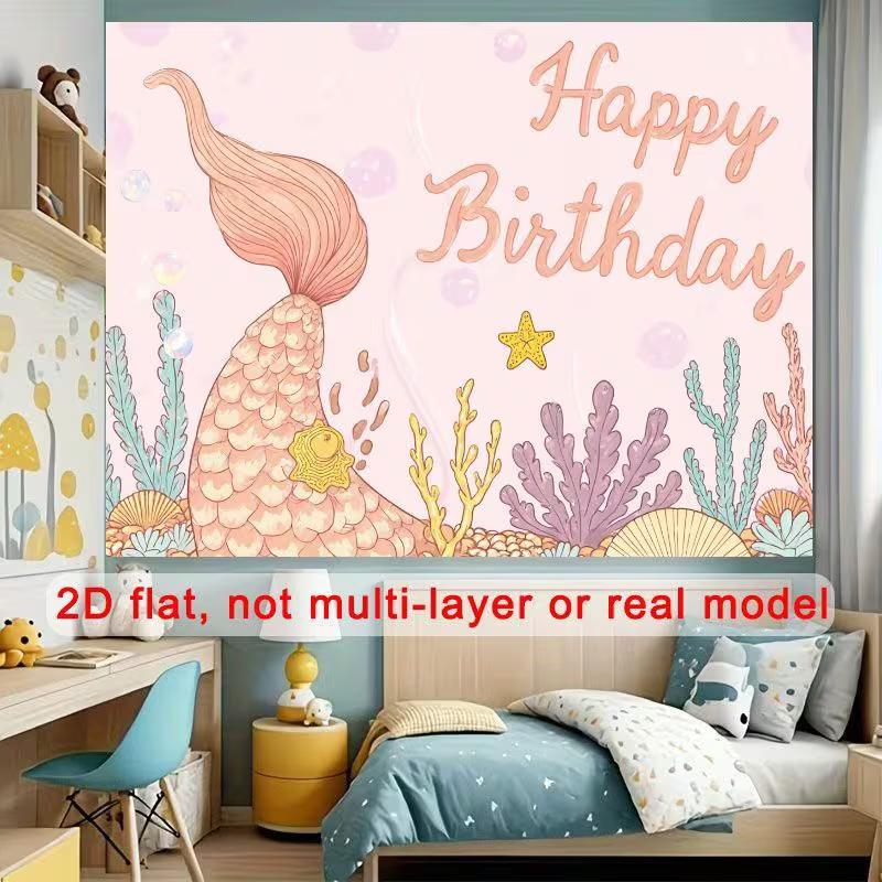 2D Pastel Mermaid Theme Kids Birthday Themed Backdrop