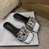 Flat Bottom High-end Sandals Outside Women's Shoes, New Summer French Fairy Rhinestone Square Buckle One-word Slippers