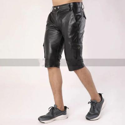 Siyah Benzersiz El Yapımı Erkek Gerçek Kuzu Derisi Şort Boxer Spor Şık