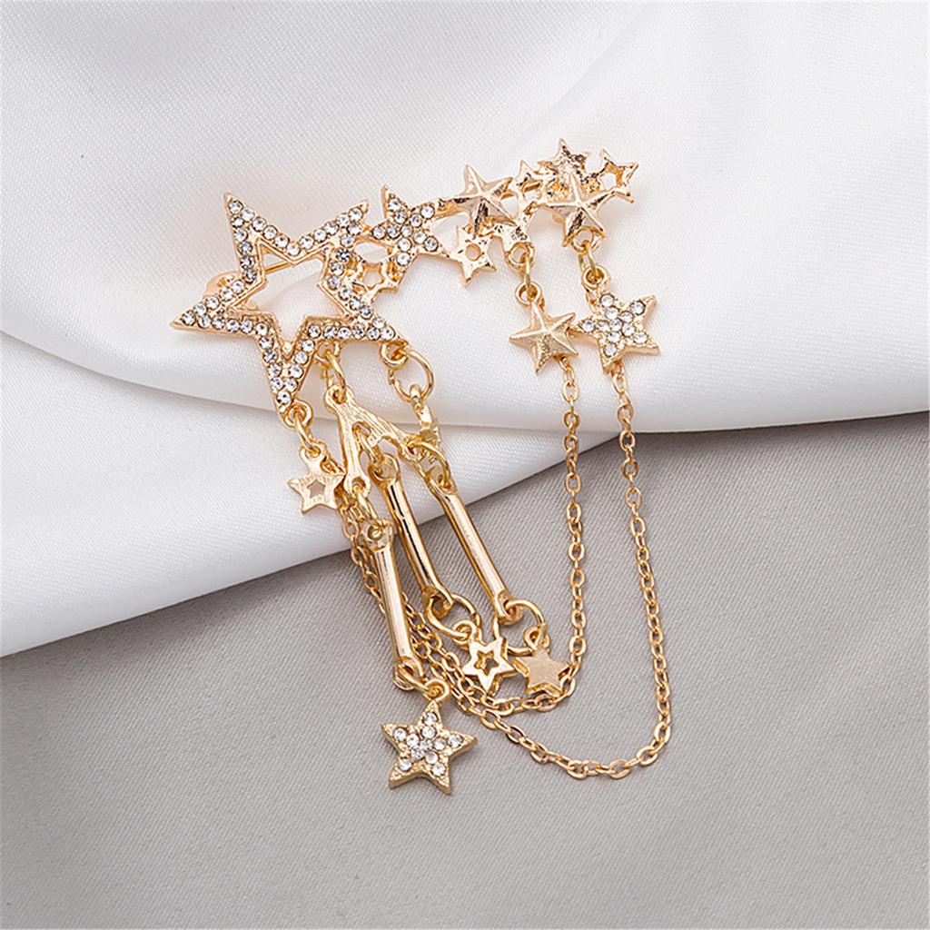 Elegant Rhinestones Star Brooch With Chain Fringe For Women Stylish Accessory for Dresses and Coats Decoration