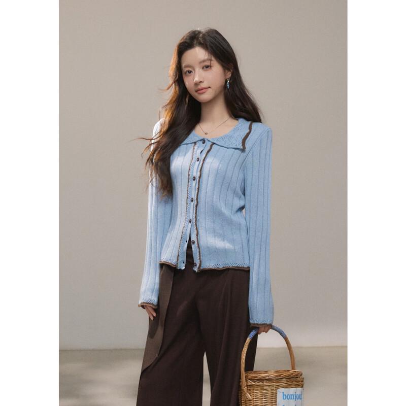 Mishow Women s Contrast Trim Knit Cardigan M