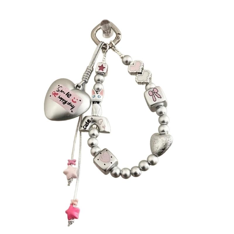 

Adorable Cats Heart Star Bead Keychain Charm For Key Rings Bags Backpacks Fashion Accessory Gift 1