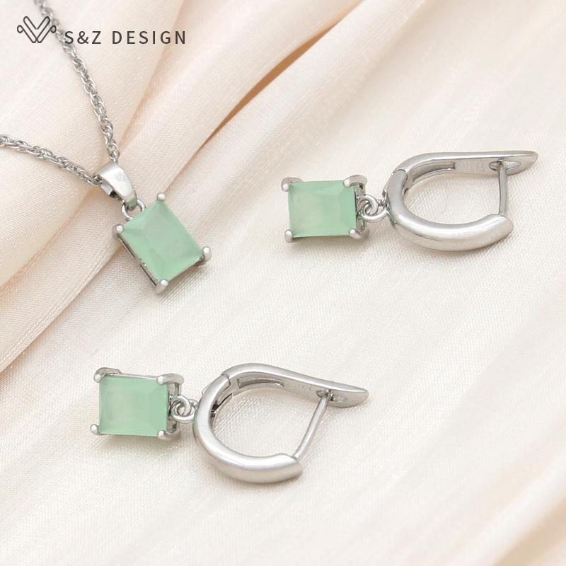 

Модные прямоугольные серьги с кубическим цирконием, комплекты ювелирных изделий для женщин, цвет розового золота, свадебный кулон, ожерелье, подарок