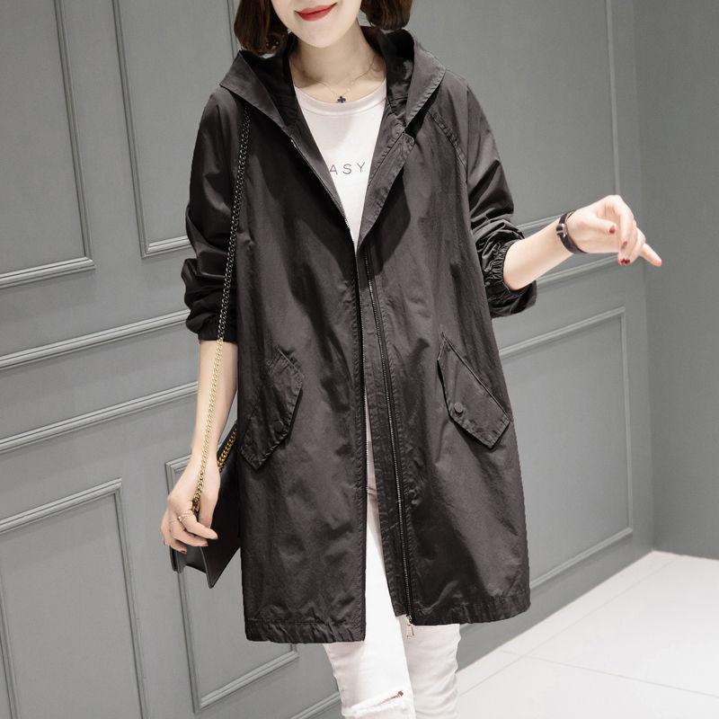 

Spring Autumn Hooded Windbreaker Coats Women s Mid-Length Trench Coat Thin Loose Female Lined Casual Coat Outerwear M