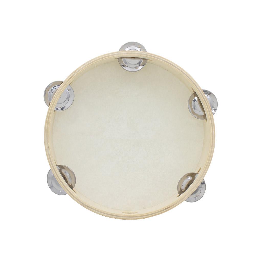 8" Hand Held Tambourine Drum Bell Birch Metal Jingles Percussion Musical Educational Toy