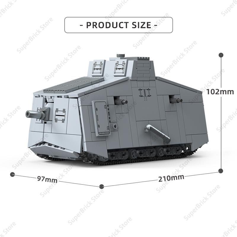 Первая мировая война Немецкий штурмовой танк A7V Модель танка Строительный блок Мобильная крепость Вильгельма II Военная техника Кирпичная игрушка Подарок
