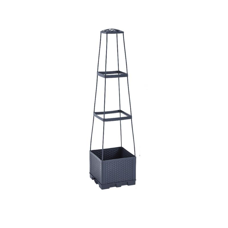 Balcony and Rooftop Vegetable Planting Box with Tomato Cage: Durable Plastic Flower Pot Container for Home Gardening.