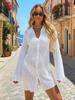 2025 Summer Women's Loose V Neck Button Coverup Cardigan Sexy Knit Mesh Beach Dress Swimsuit Cover Up Casual Vacation Wear K187