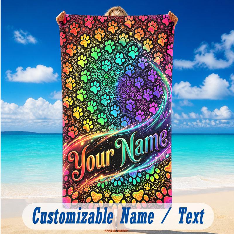 Dog Theme Beach Towel Personalized Custom Name & Text Soft Quick Dry Beach Towel for Swimming Travel
