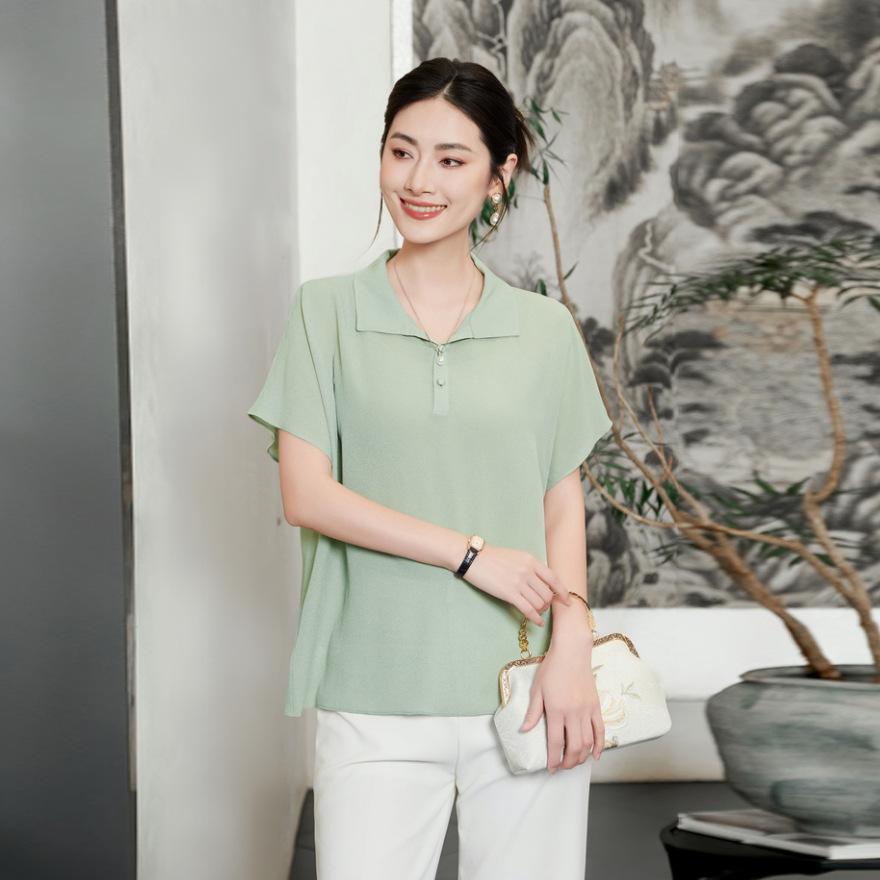 Silk jacquard shirt women's spring and summer new temperament large size loose inner with versatile mulberry silk top