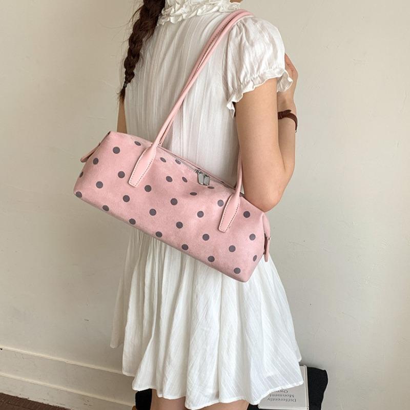 Korean Polka Dot Shoulder Bag for Women Luxury PU Leather Bowling Handbag Niche Underarm Bag