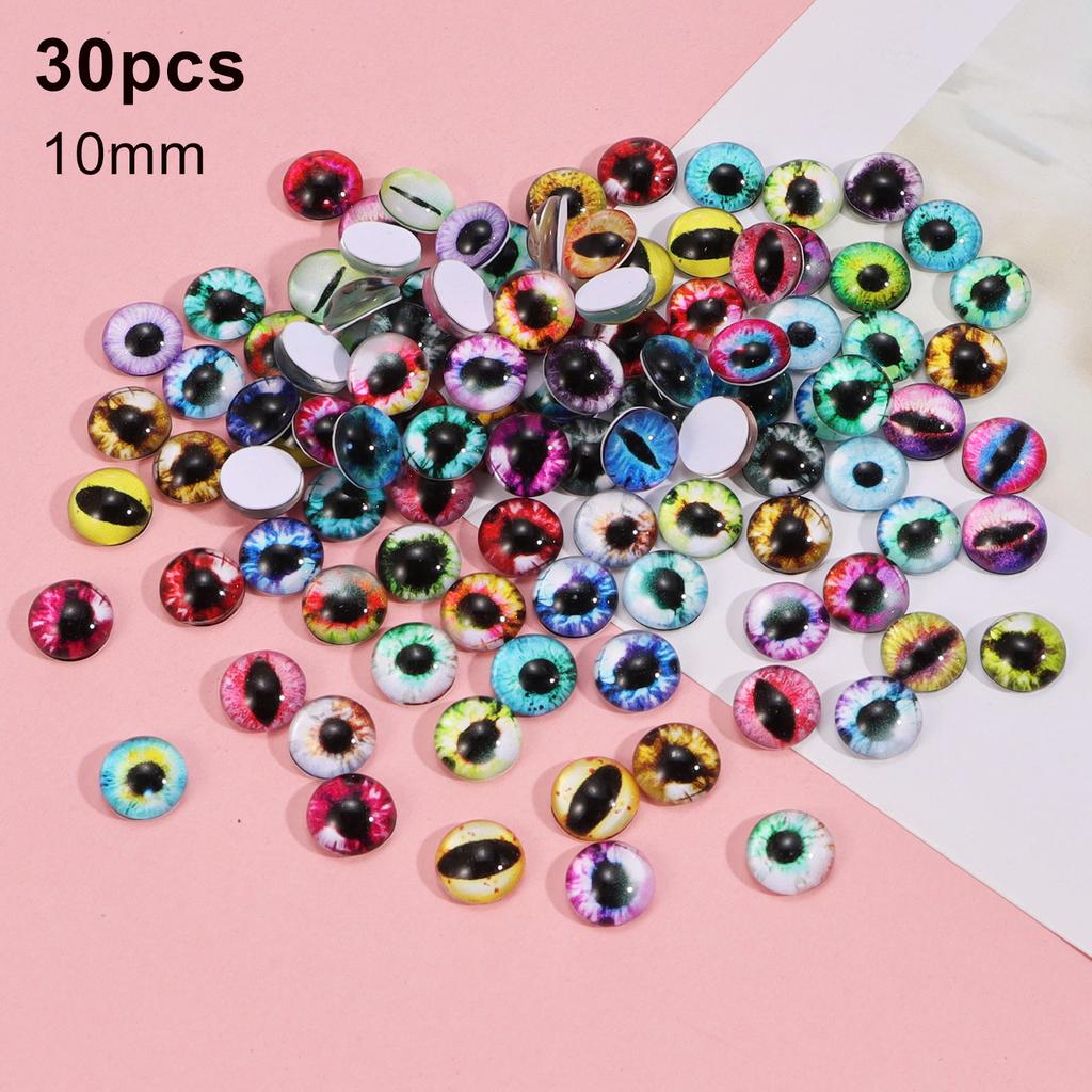 30/60Pcs 6-16mm Animal Glass Eyes Round Eyes Half Round Dragon Eyes 5 Sizes Mini Animal Eyes Cabochons for Art Doll Props Making