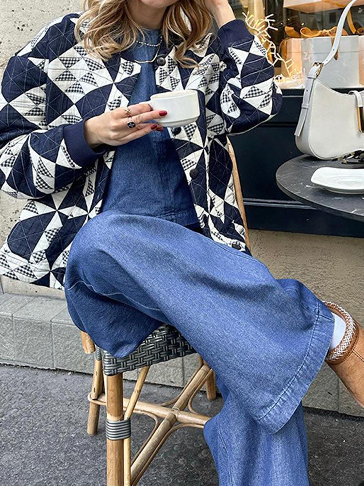 

Американская мода хлопковое пальто на пуговицах для женщин осень-зима принтованная пэчворк элегантная одежда новая винтажная повседневная куртка с длинными рукавами L синий