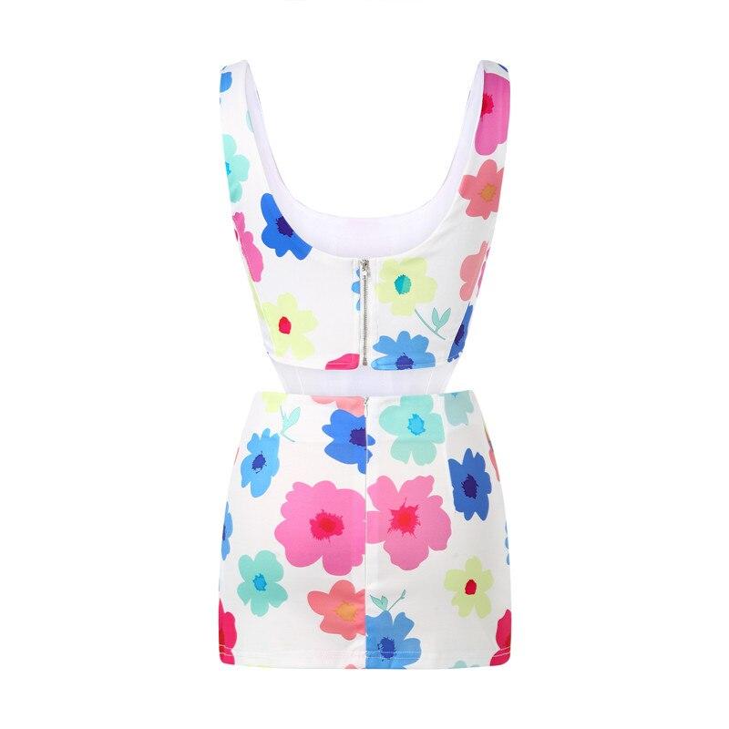2023 Women Sexy 2Pcs Outfits Sleeveless Bustier Corset Crop Top+High Waist Split Bodycon Mini Skirt Set E-Girl Streetwear