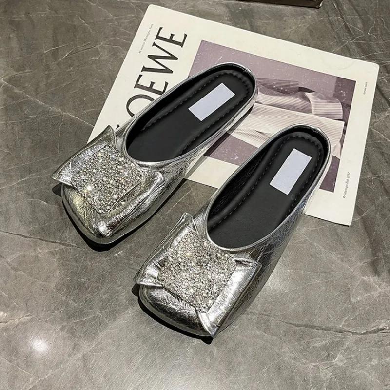 Mode 2025 Frühling Neue Damen-Slipper mit flachem Ausschnitt Frühling Flache Strasssteine mit Rock Flache Damen-Slipper mit flachem Ausschnitt