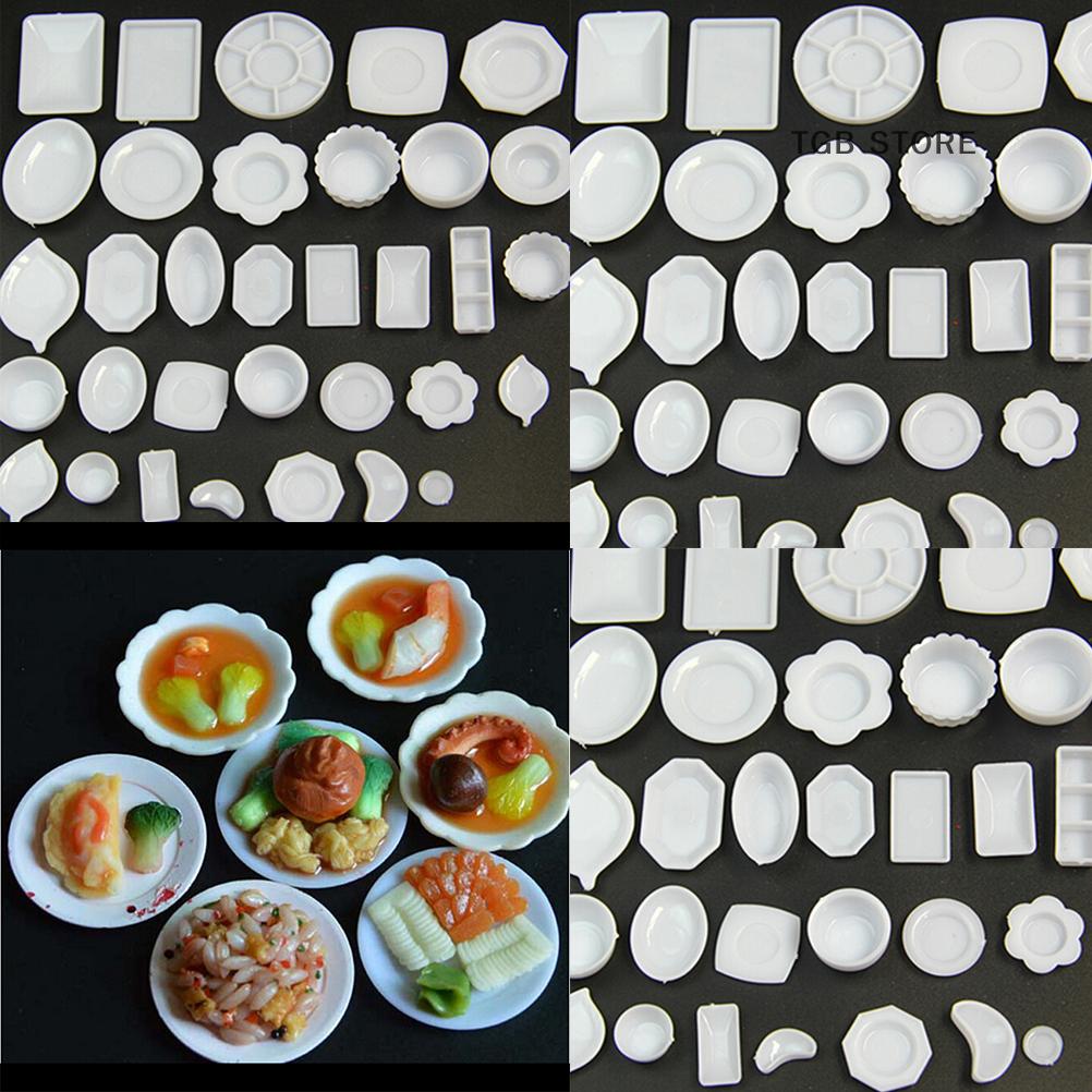 33Pcs Plastic White Plate Dishes Set Miniature Mini Dollhouse Food Tableware