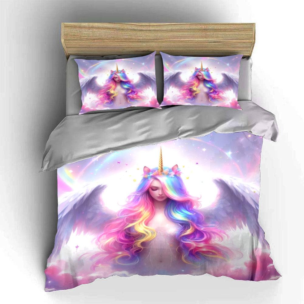 "Unicorn Rainbow Fantasy Decor Set" Bedding Set with 1 Duvet Cover 2 Pillowcases Single Double King Queen Gift