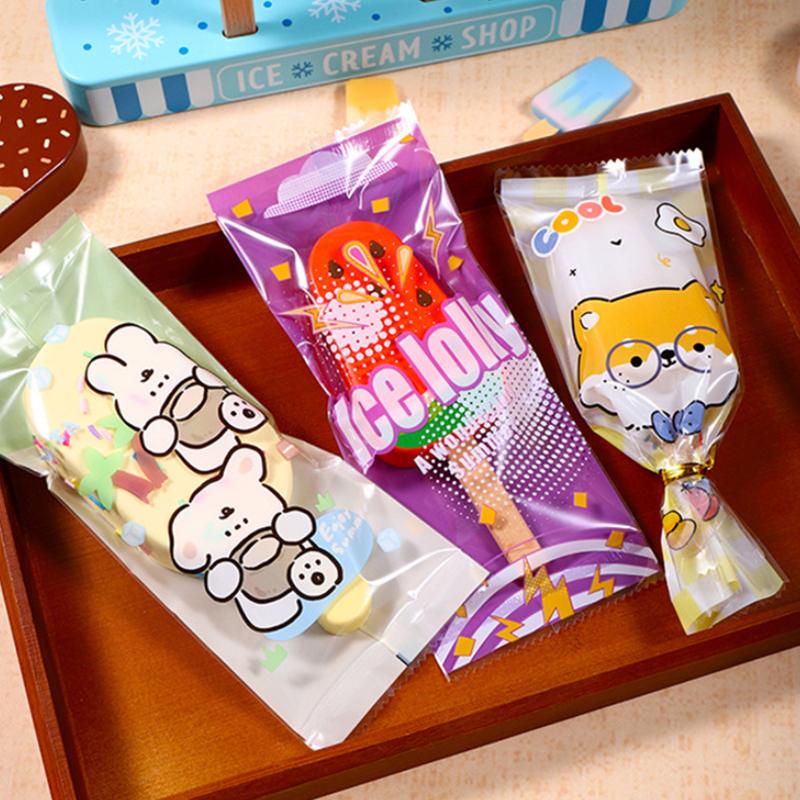 100Pcs Cartoon Food Grade Ice Cream Bags Disposable Self Sealing Bag Popsicle Protective Cover Storage Bag Packing Bag