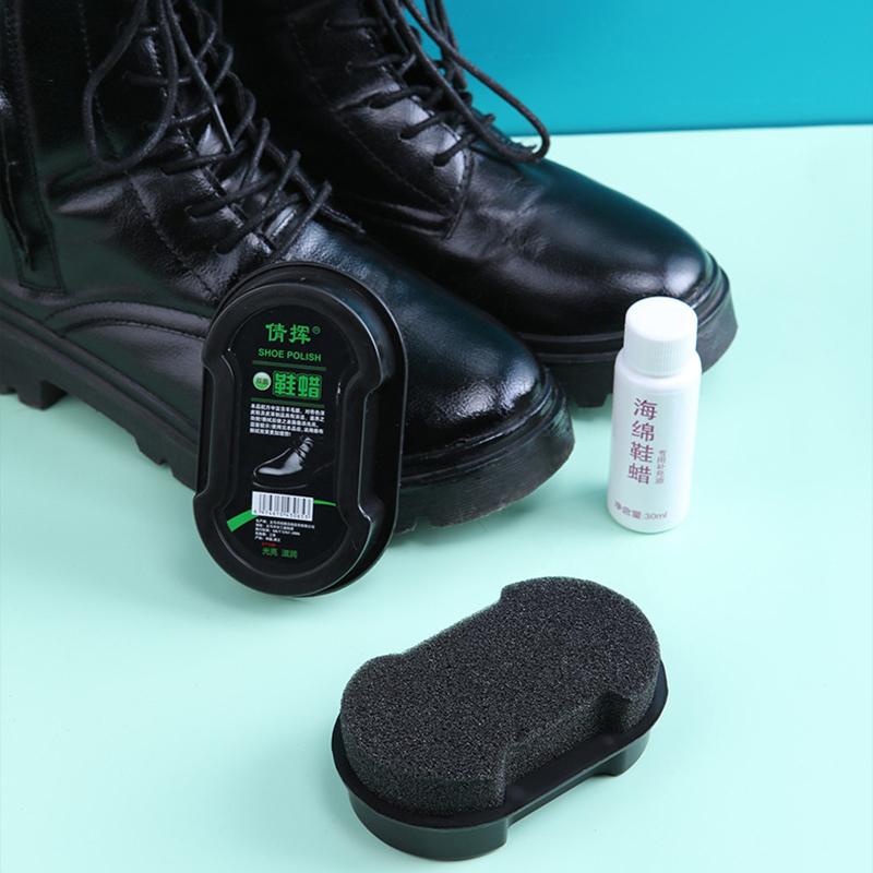 1 Multifunctional Double-Faced Shoe Polish Colorless Light Rub Leather Care Oil Sponge Wax Black Shoes Brush Household Cleaning