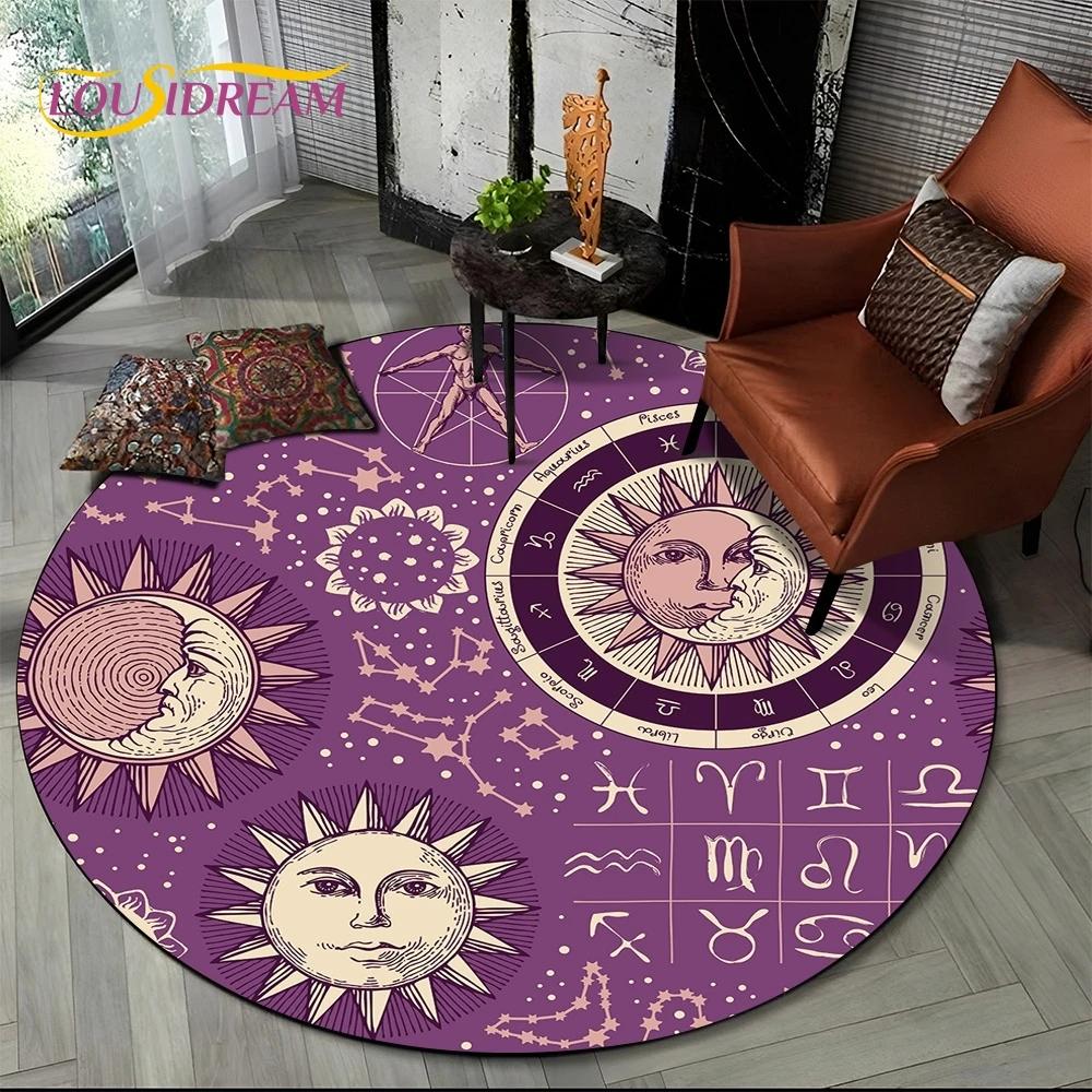 3D Mysteriou Sun Moon Tarot Mandala Magic Round Area Carpet Rug for Living Room Bedroom Kid Playroom Decor,Pet Area Rug Non-slip