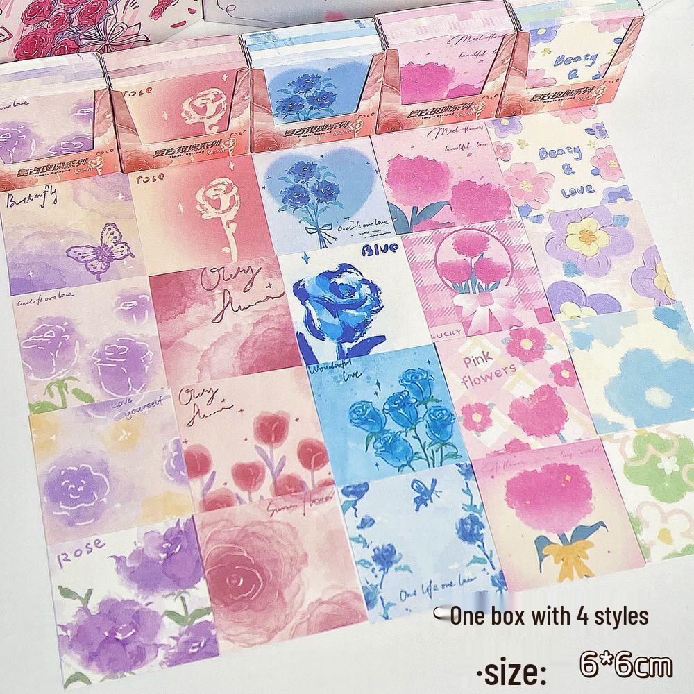 Retro Rose & Butterfly Heart Origami Sticky Notes: Tearable, Non-Adhesive, Colored Paper Pad for Students