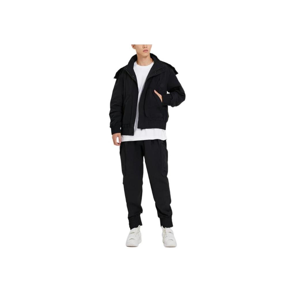 Li Ning X Jackie Chan Kung Fu Series Solid Color Hooded Zipper Drawstring Loose Jacket Men Jacket Black AJDSA31-1