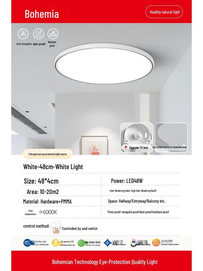 Ultra-Thin Waterproof Bohemian Ceiling Light - High Brightness & Eye Protection for Bathroom, Balcony, Bedroom, Corridor.