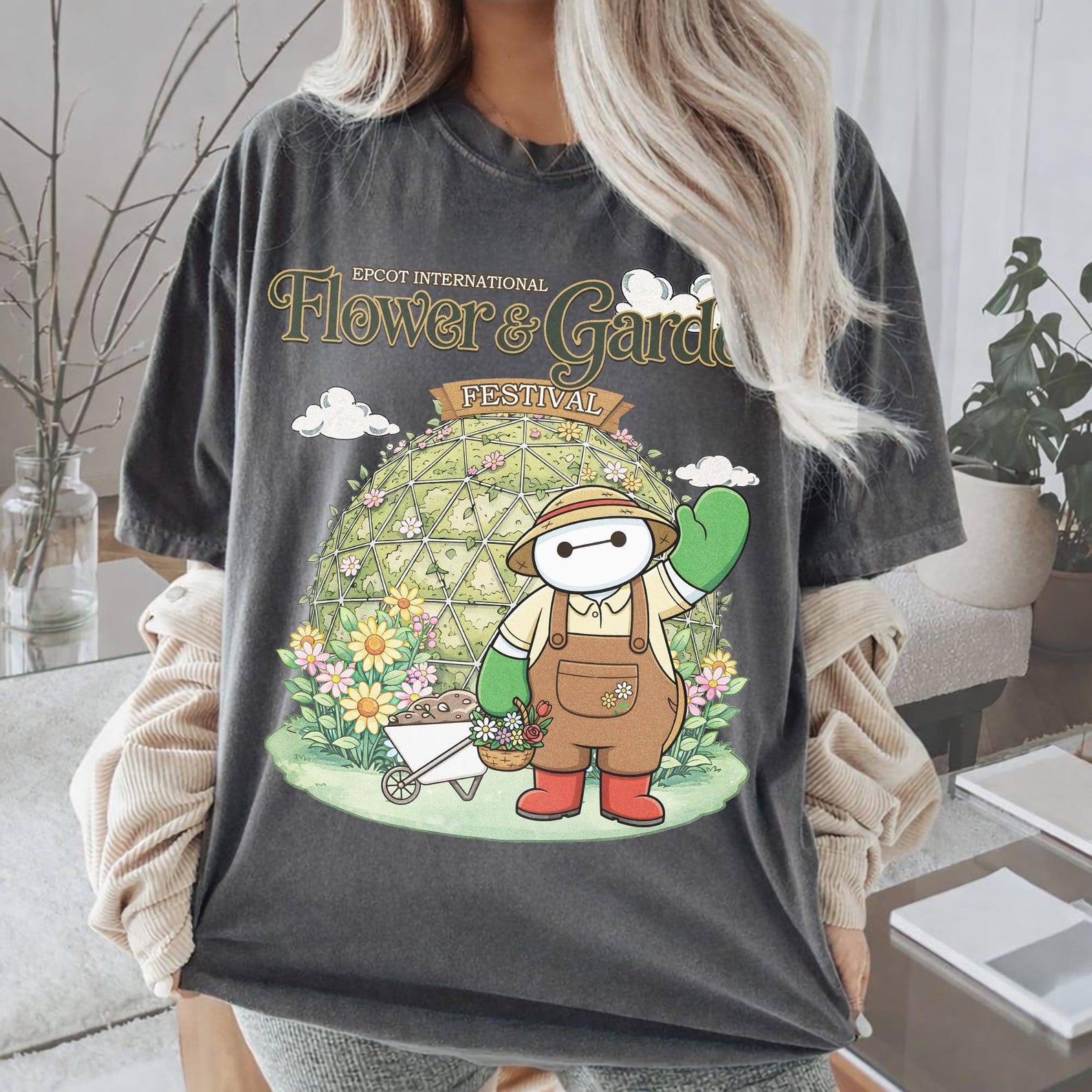 Baymax EPCOT Flower Garden Festival Shirt, Baymax Gardener Tee M